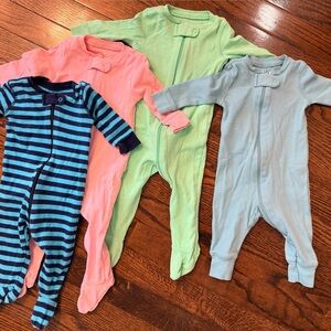 0–3M Baby Organic Cotton Sleepers | 4-Piece Bundle | Primary
